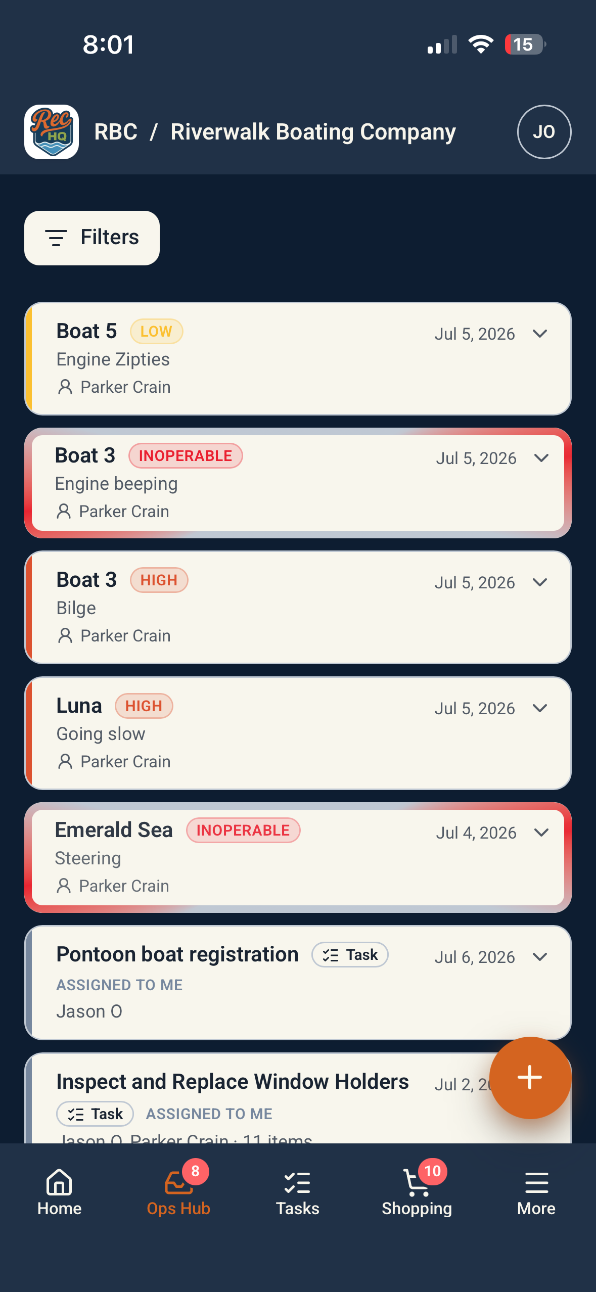 RecHQ app — Ops Hub